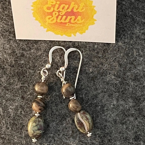 Coffee Bean Beads with Black Moonstone & Sterling Silver - Handmade - Picture 2 of 5